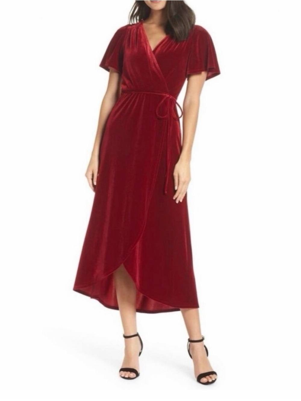 Chelsea28 Red Velvet Wrap Maxi Dress